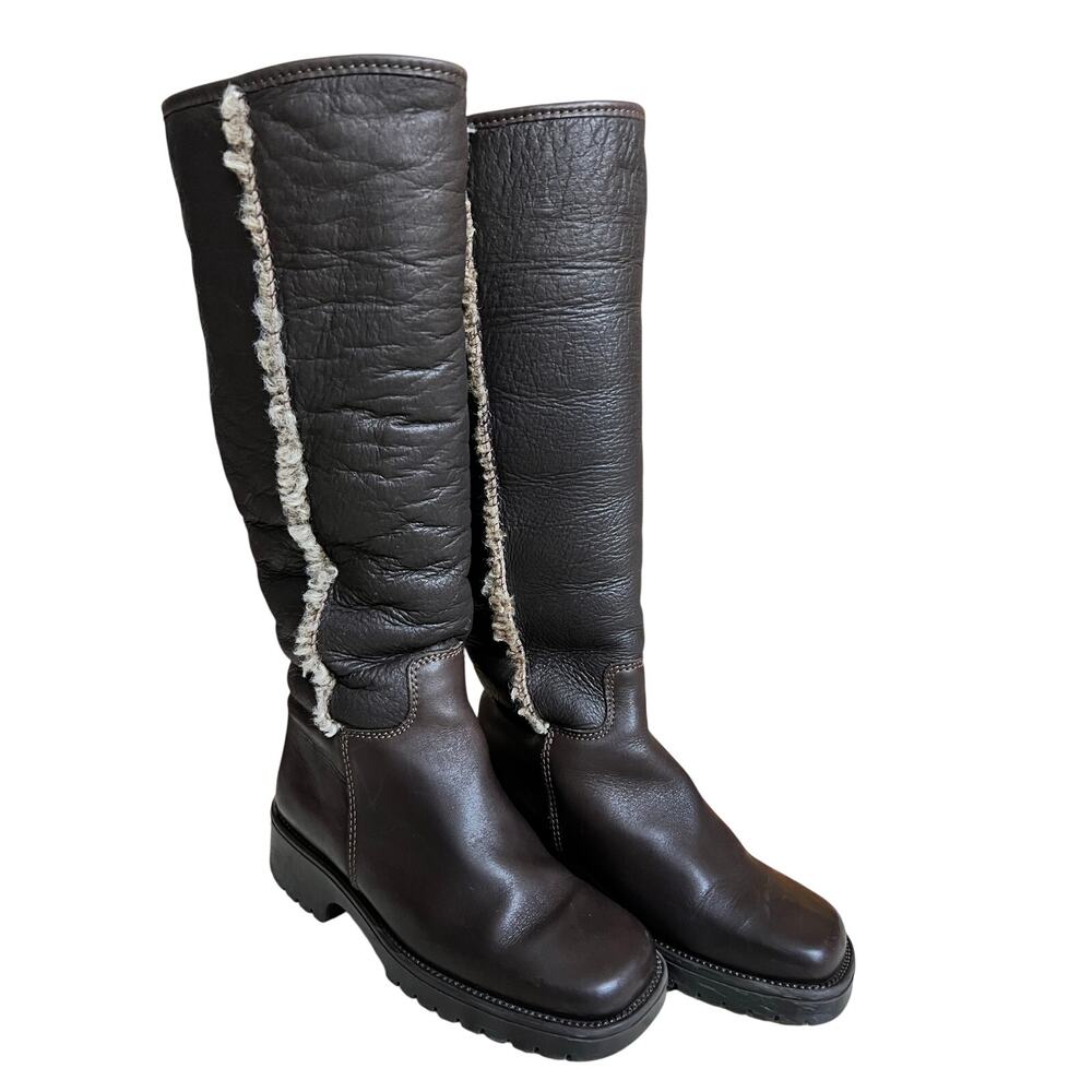 L.L. Bean Women’s Tall Shearling Lined Leather Winter Boots Brown Size 7